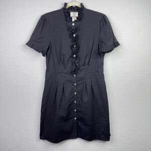 ICE Shirt Dress 12 Black Ruffle Button Front Whimsigoth Minimalist Y2K Romantic